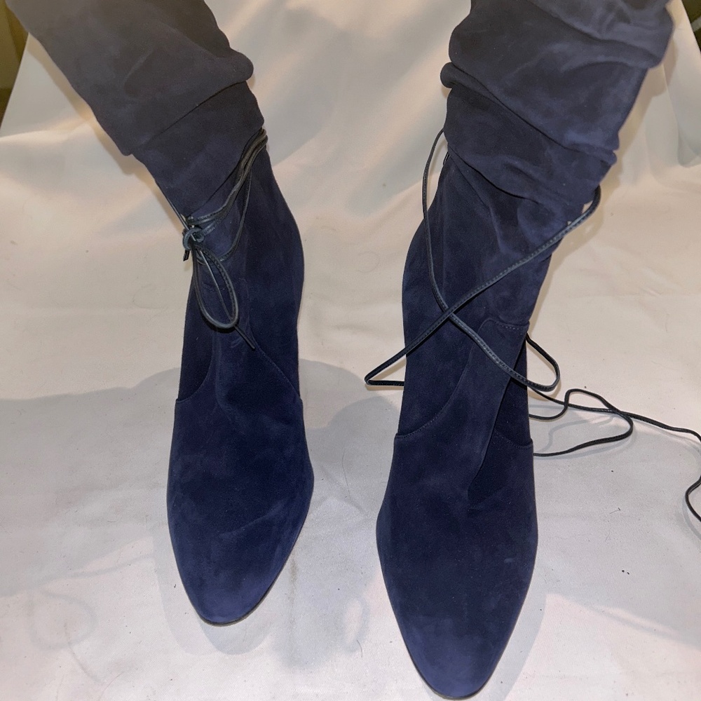 Manolo Blahnik Navy booties with ties